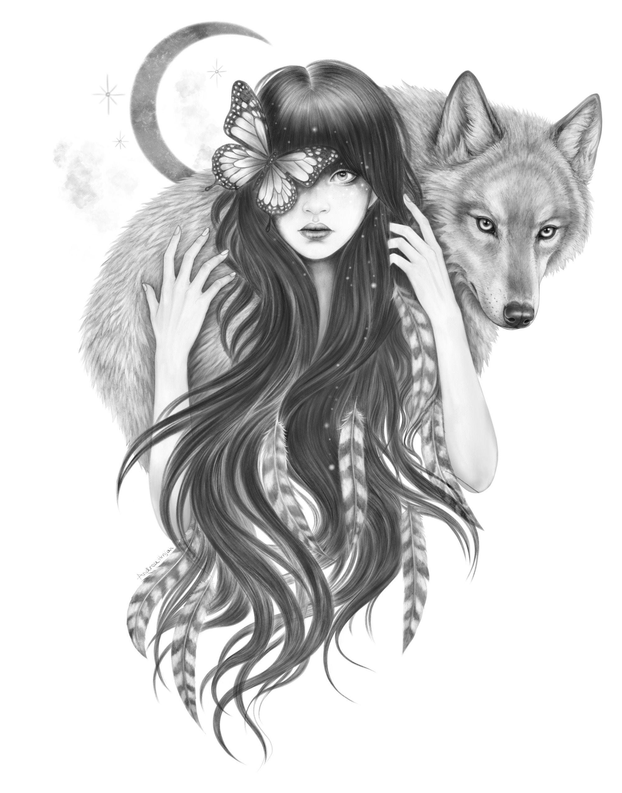 Monochrome illustration of She Wolf